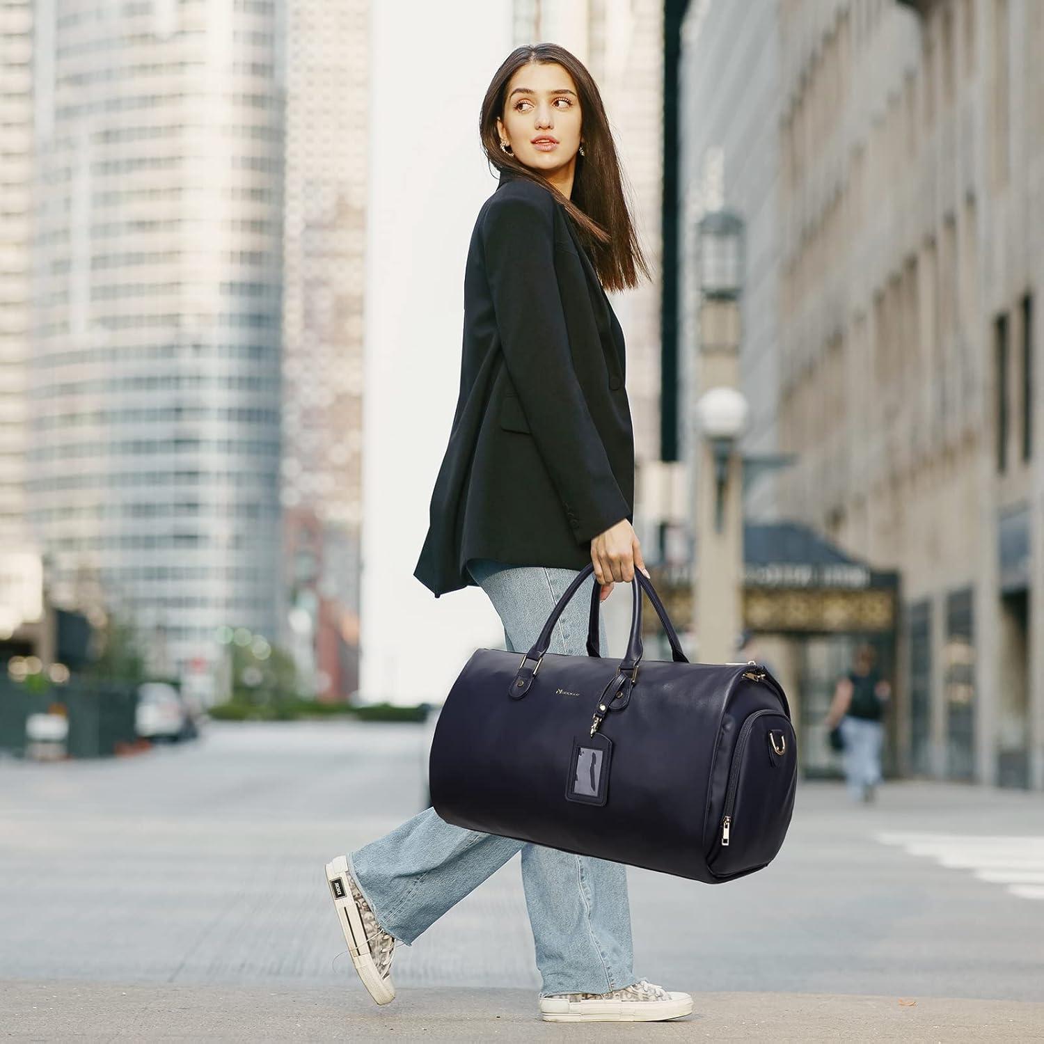imageModoker Garment Bags for Travel Carry on Suit Bags for Airplanes Duffle Bag for Women2 in 1 Personal Item Travel Weekender Bag with Bag TagKhakiBlue