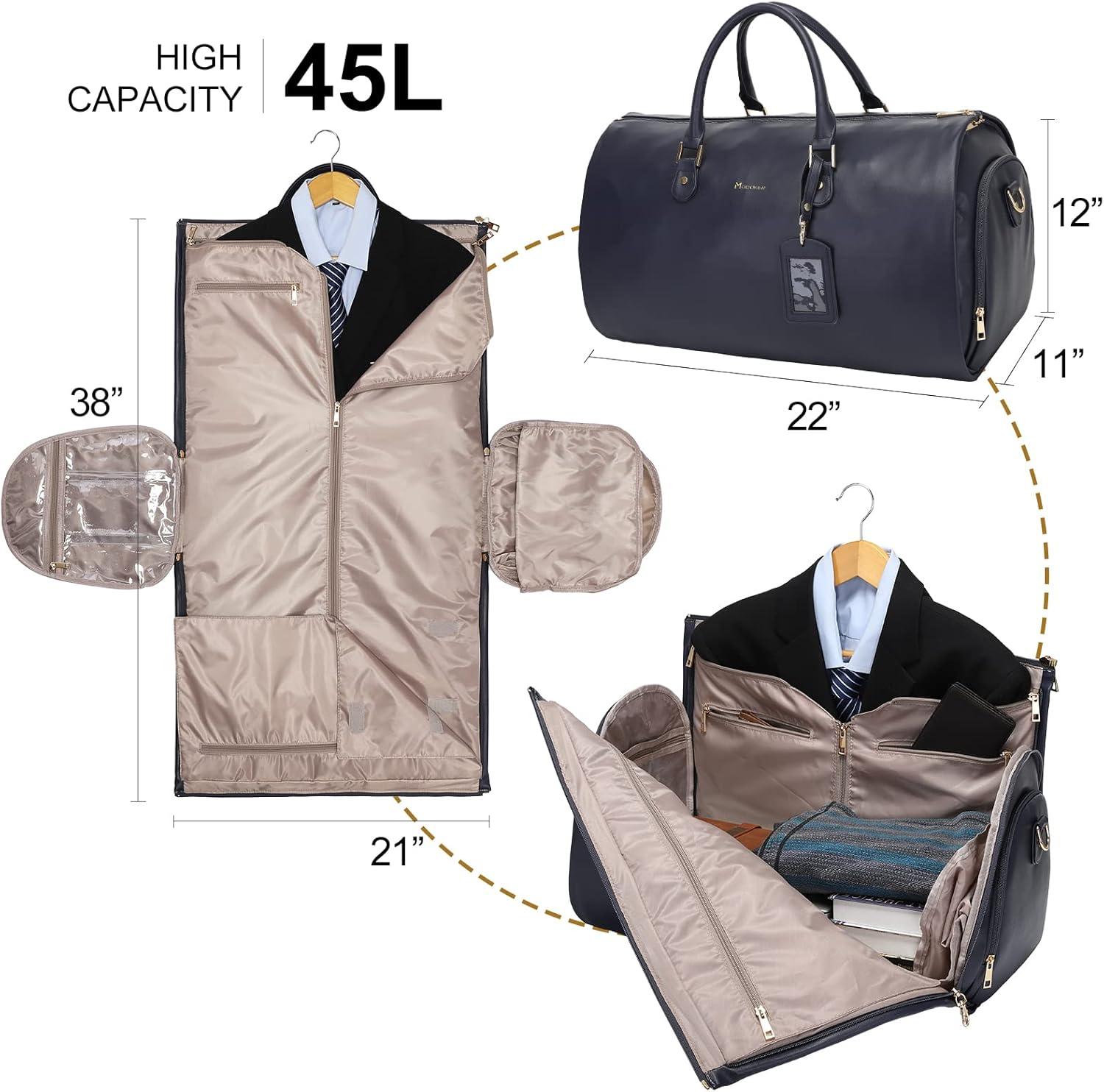 imageModoker Garment Bags for Travel Carry on Suit Bags for Airplanes Duffle Bag for Women2 in 1 Personal Item Travel Weekender Bag with Bag TagKhakiBlue