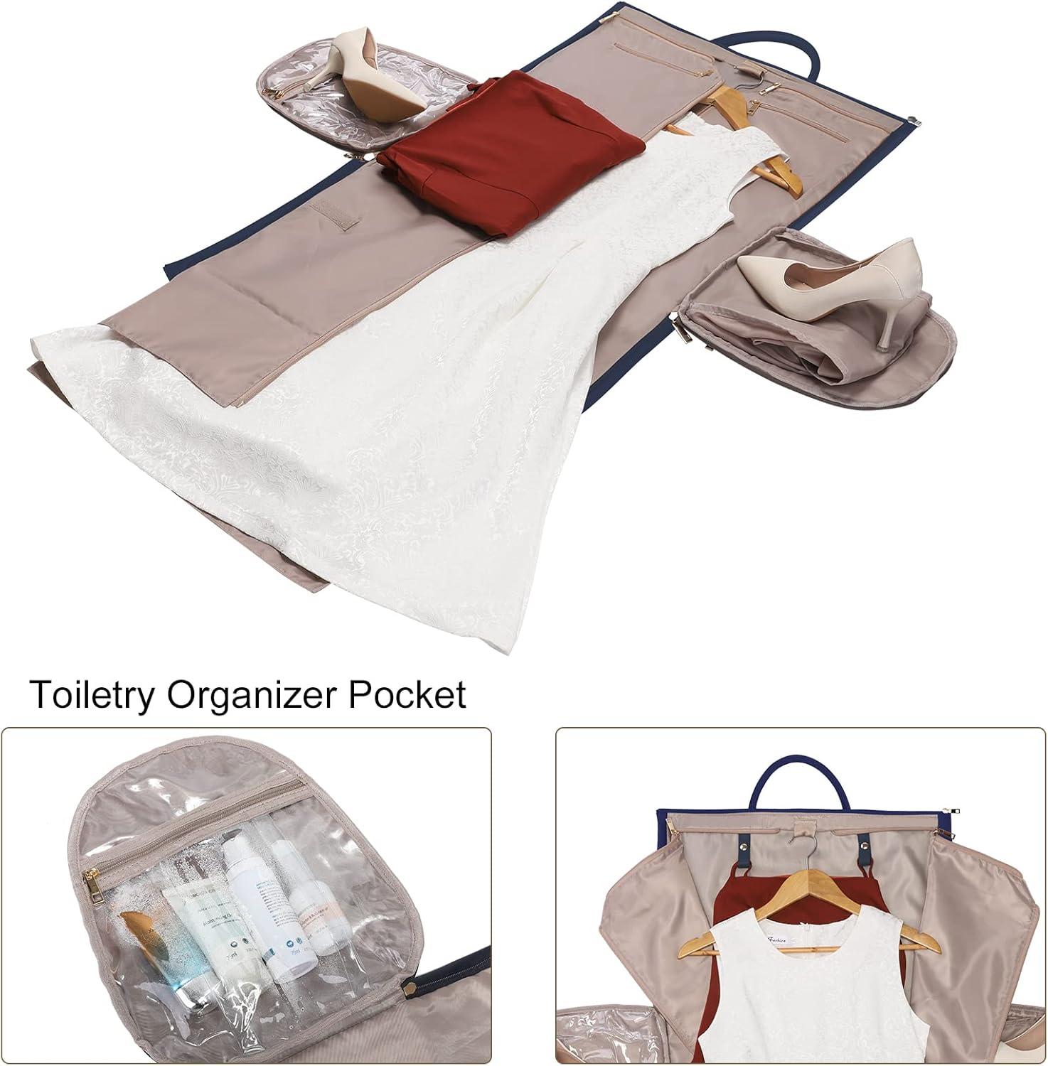 imageModoker Garment Bags for Travel Carry on Suit Bags for Airplanes Duffle Bag for Women2 in 1 Personal Item Travel Weekender Bag with Bag TagKhakiBlue