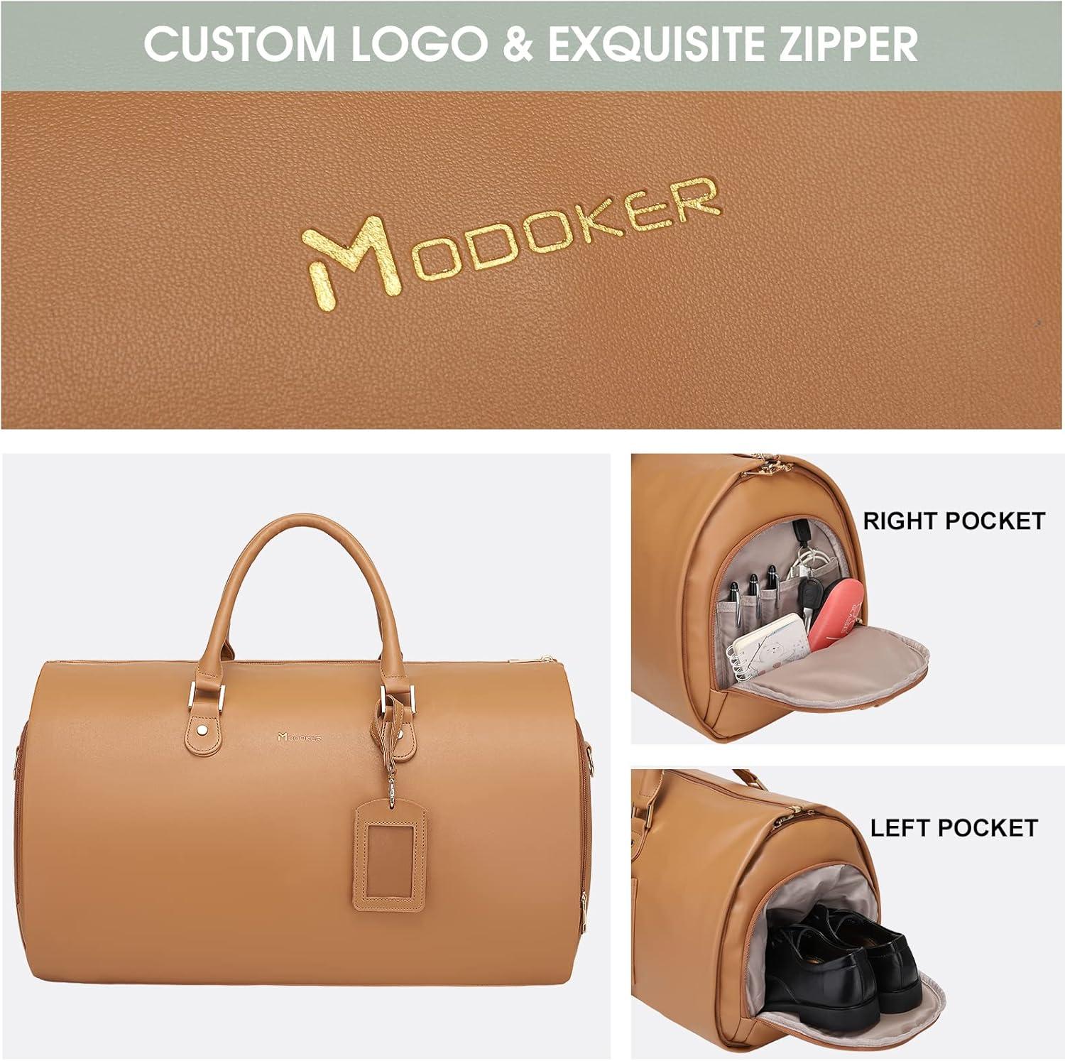imageModoker Garment Bags for Travel Carry on Suit Bags for Airplanes Duffle Bag for Women2 in 1 Personal Item Travel Weekender Bag with Bag TagKhakiCoffee