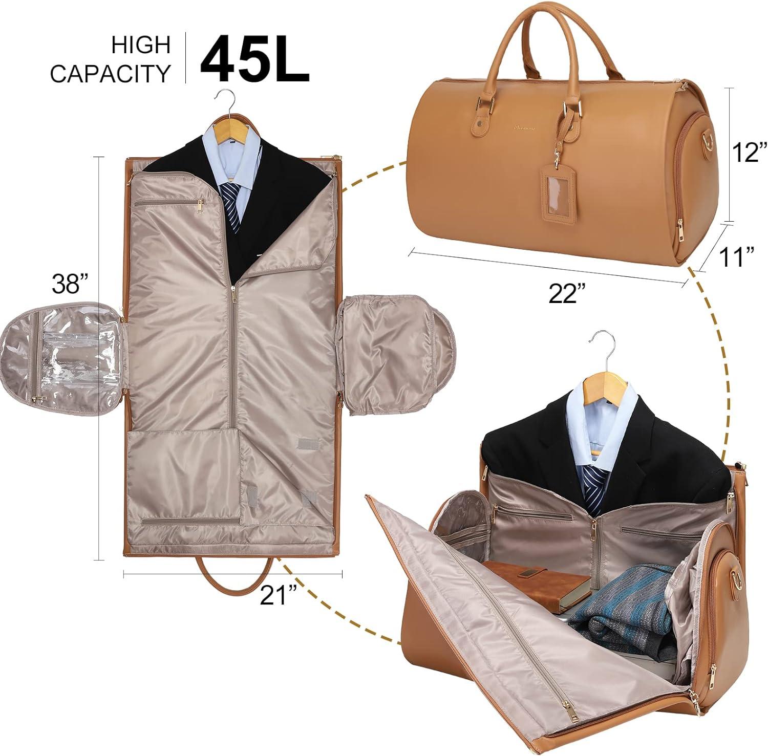 imageModoker Garment Bags for Travel Carry on Suit Bags for Airplanes Duffle Bag for Women2 in 1 Personal Item Travel Weekender Bag with Bag TagKhakiCoffee