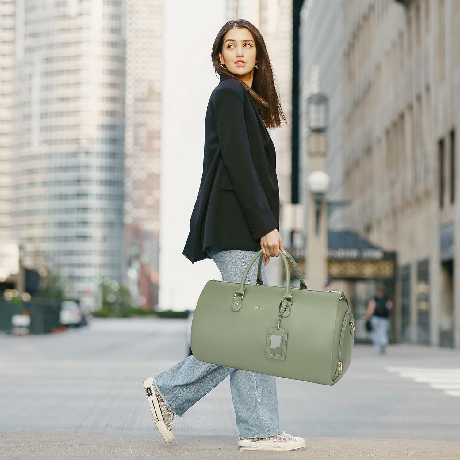 imageModoker Garment Bags for Travel Carry on Suit Bags for Airplanes Duffle Bag for Women2 in 1 Personal Item Travel Weekender Bag with Bag TagKhakiGreen