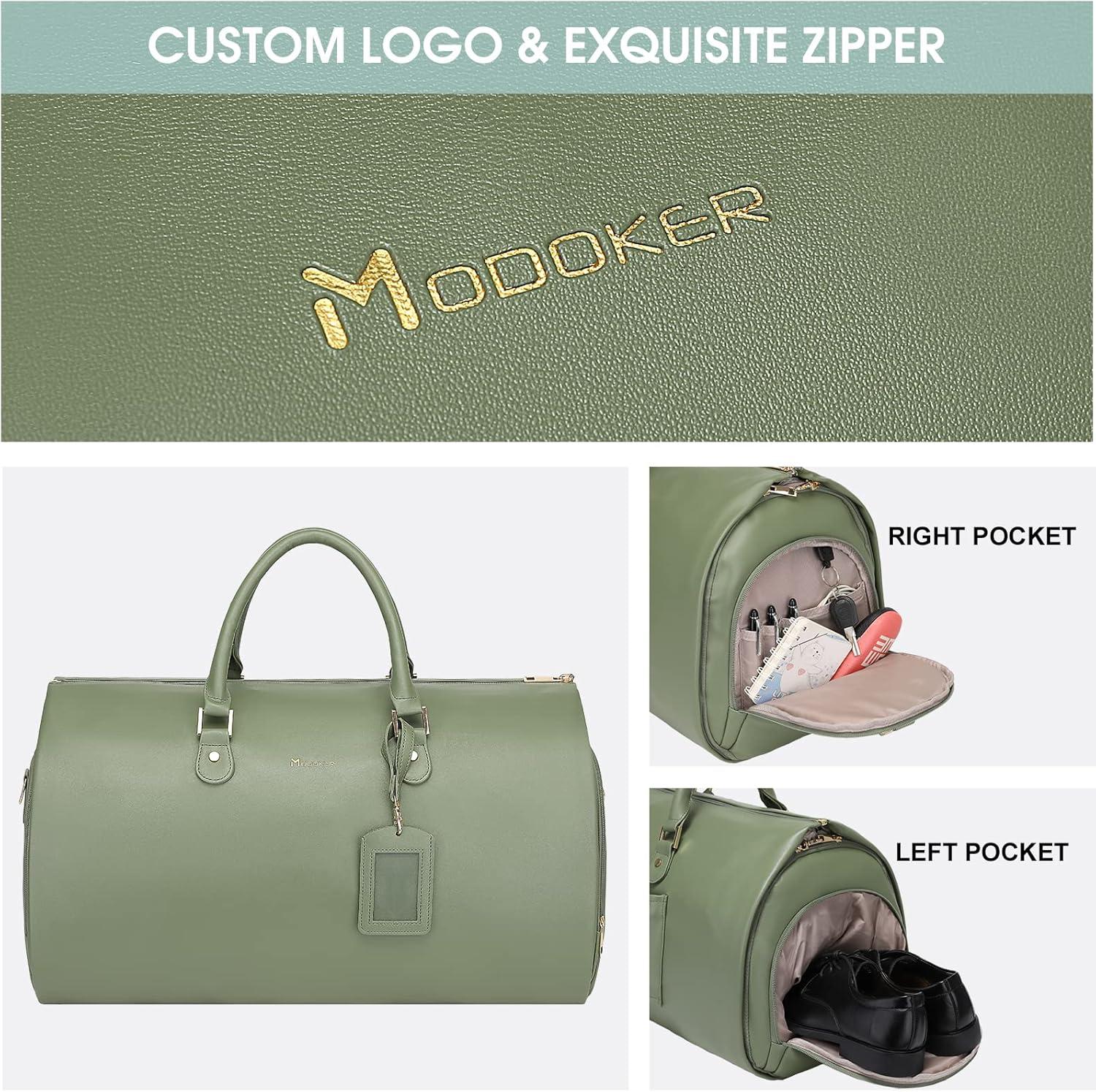 imageModoker Garment Bags for Travel Carry on Suit Bags for Airplanes Duffle Bag for Women2 in 1 Personal Item Travel Weekender Bag with Bag TagKhakiGreen