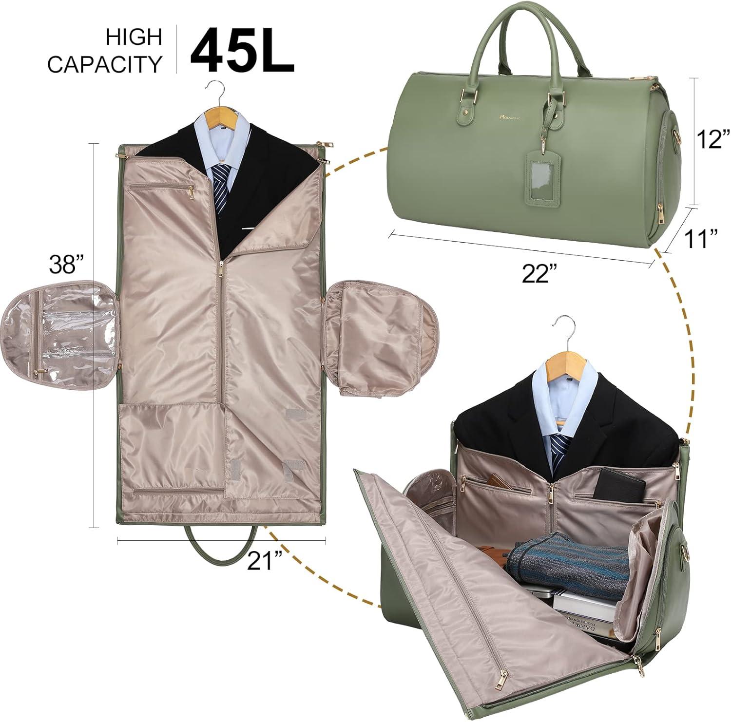 imageModoker Garment Bags for Travel Carry on Suit Bags for Airplanes Duffle Bag for Women2 in 1 Personal Item Travel Weekender Bag with Bag TagKhakiGreen