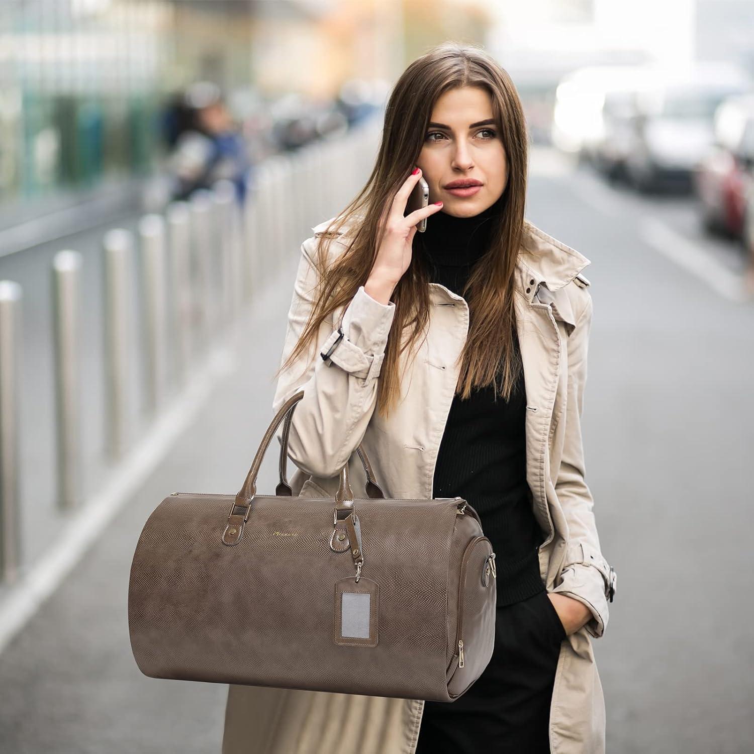 imageModoker Garment Bags for Travel Carry on Suit Bags for Airplanes Duffle Bag for Women2 in 1 Personal Item Travel Weekender Bag with Bag TagKhakiKhaki