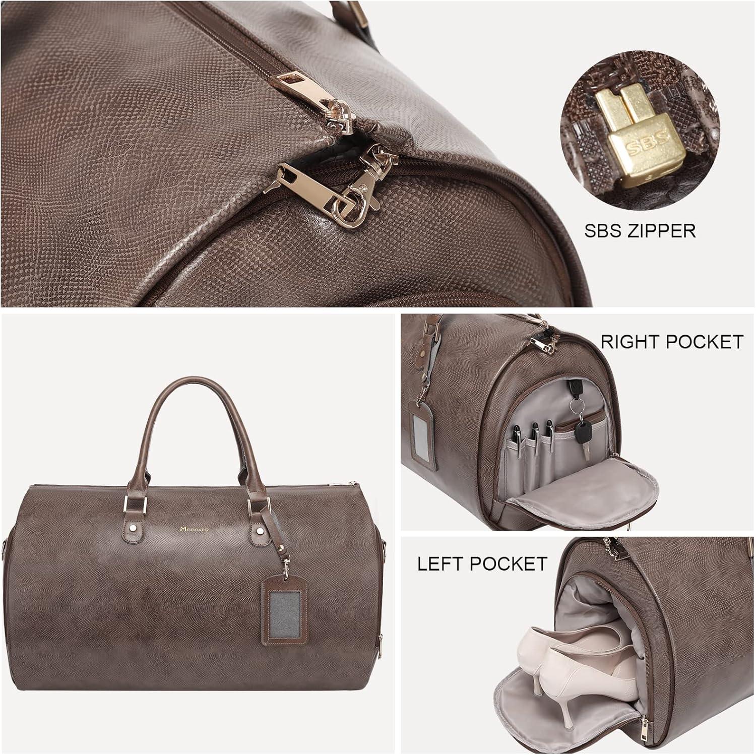 imageModoker Garment Bags for Travel Carry on Suit Bags for Airplanes Duffle Bag for Women2 in 1 Personal Item Travel Weekender Bag with Bag TagKhakiKhaki