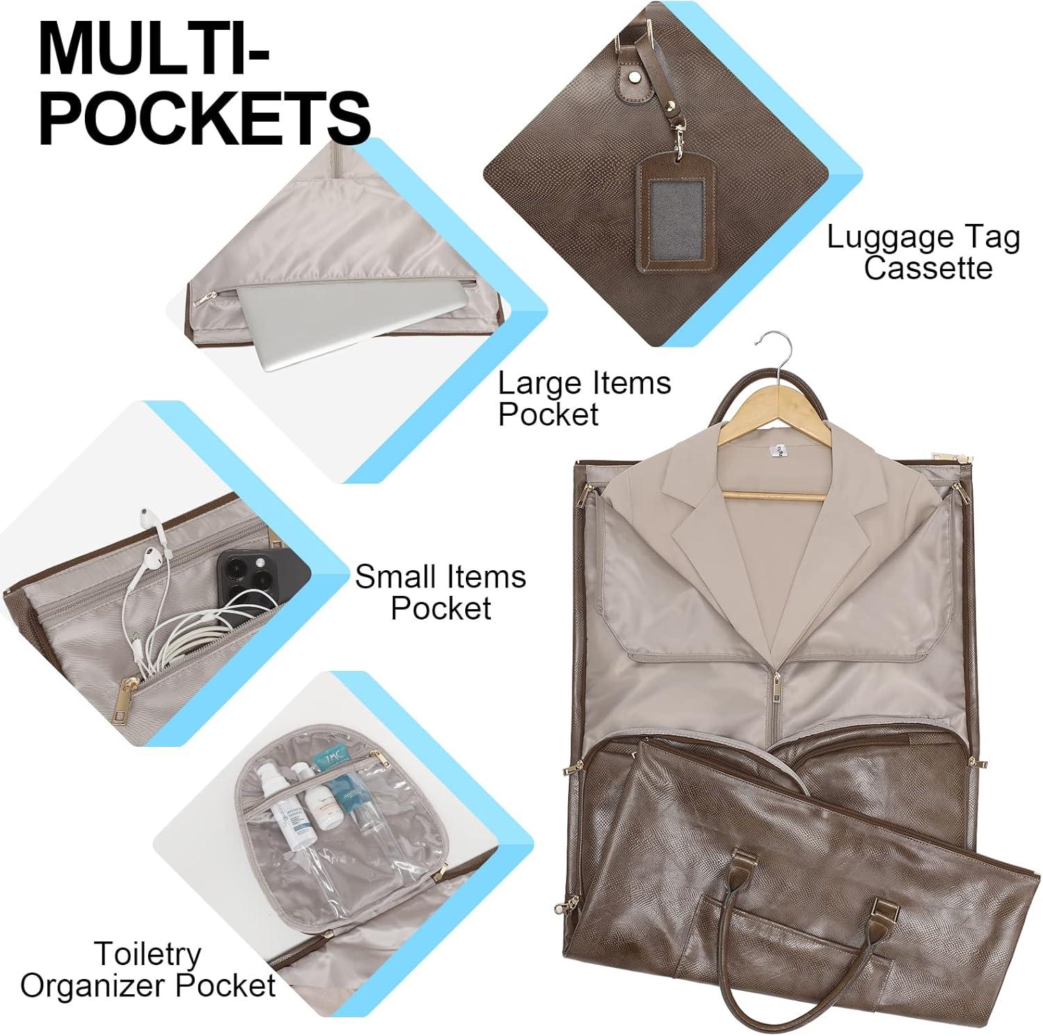 imageModoker Garment Bags for Travel Carry on Suit Bags for Airplanes Duffle Bag for Women2 in 1 Personal Item Travel Weekender Bag with Bag TagKhakiKhaki