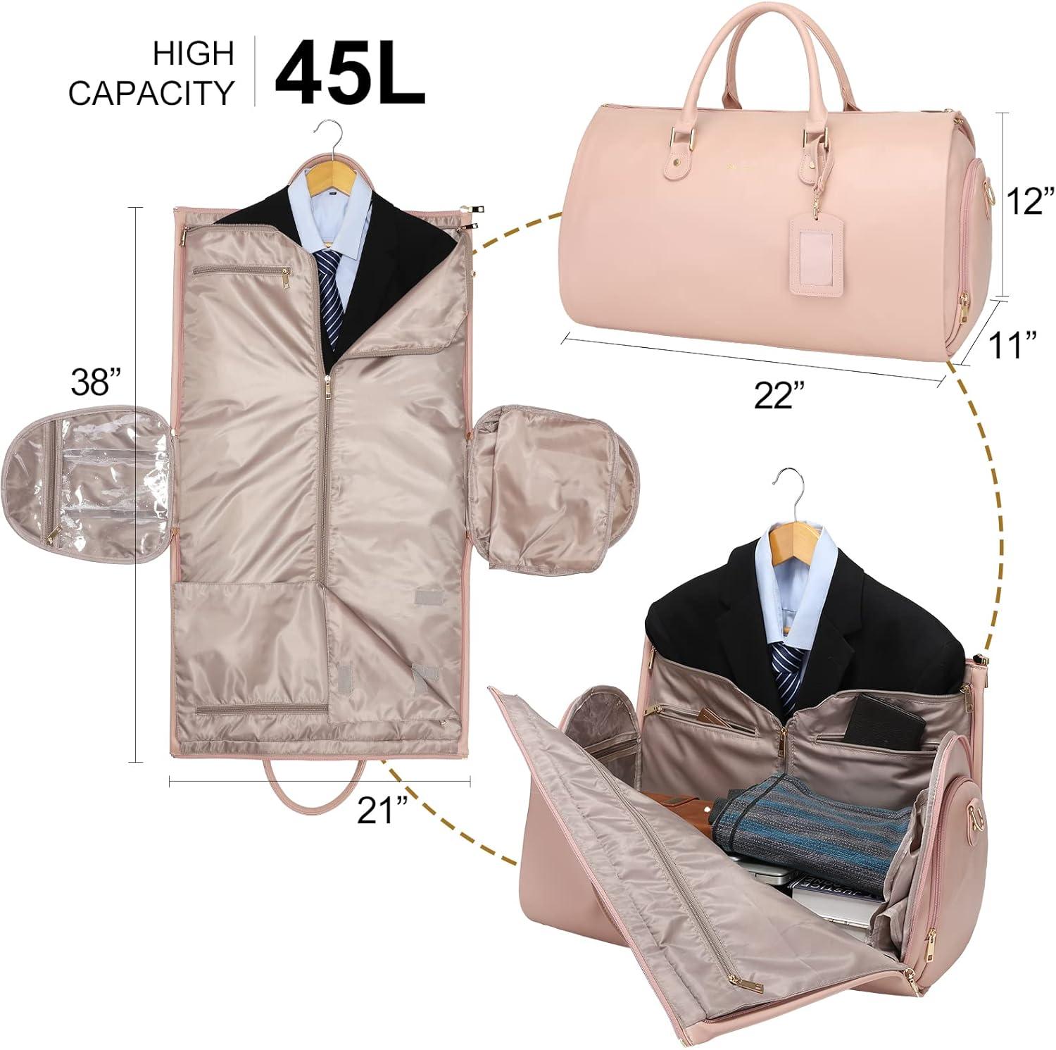 imageModoker Garment Bags for Travel Carry on Suit Bags for Airplanes Duffle Bag for Women2 in 1 Personal Item Travel Weekender Bag with Bag TagKhakiPink
