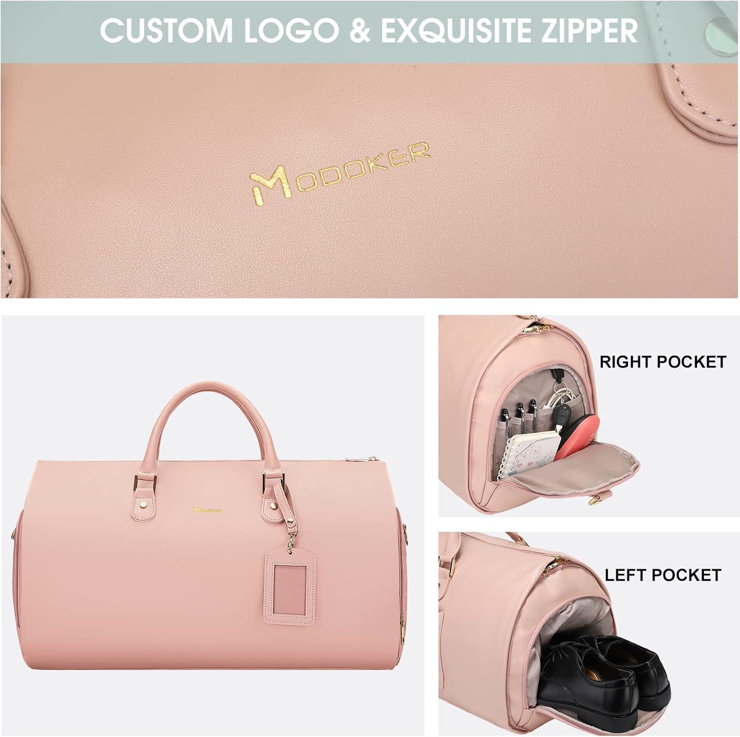 imageModoker Garment Bags for Travel Carry on Suit Bags for Airplanes Duffle Bag for Women2 in 1 Personal Item Travel Weekender Bag with Bag TagKhakiPink