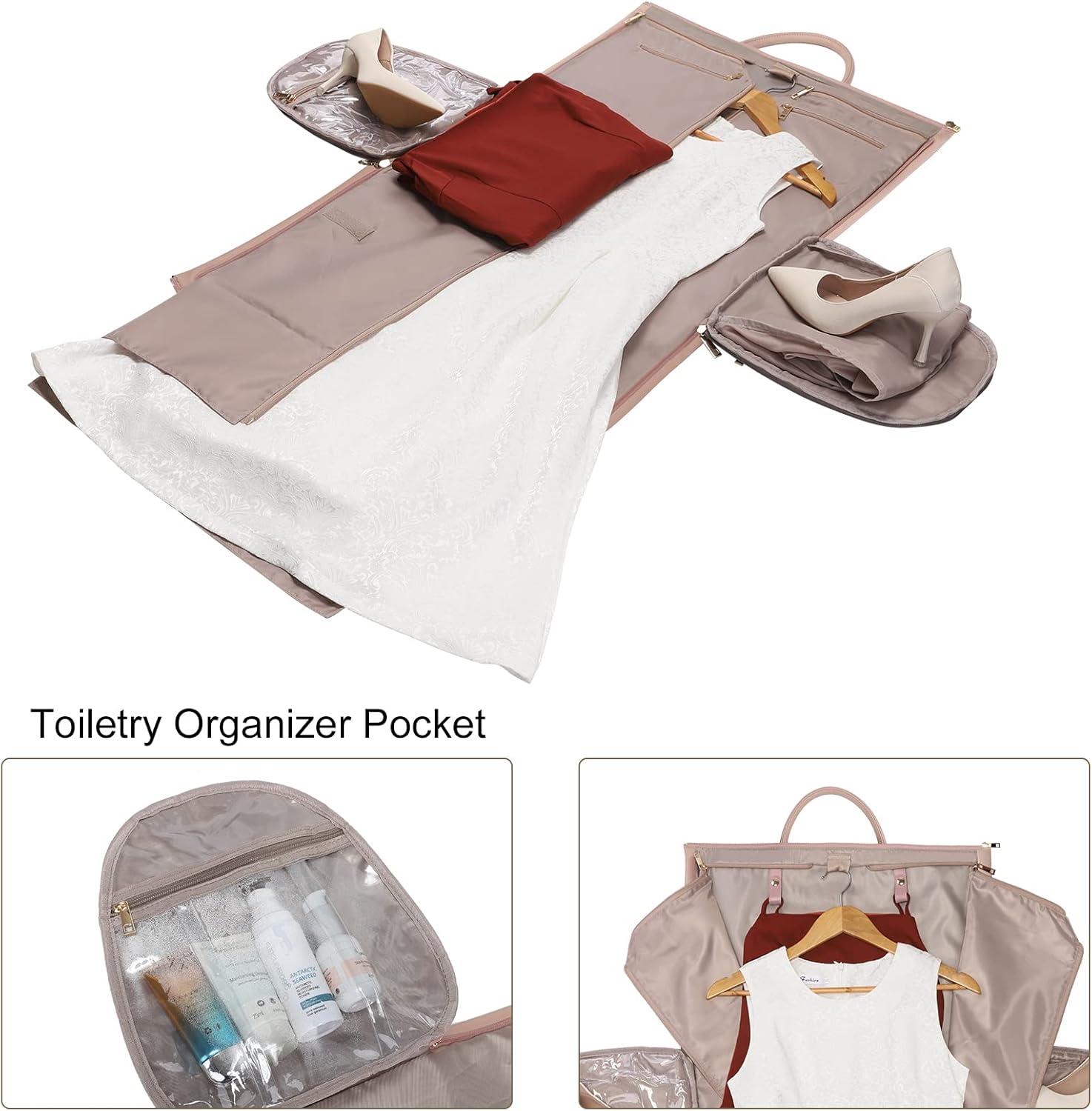 imageModoker Garment Bags for Travel Carry on Suit Bags for Airplanes Duffle Bag for Women2 in 1 Personal Item Travel Weekender Bag with Bag TagKhakiPink
