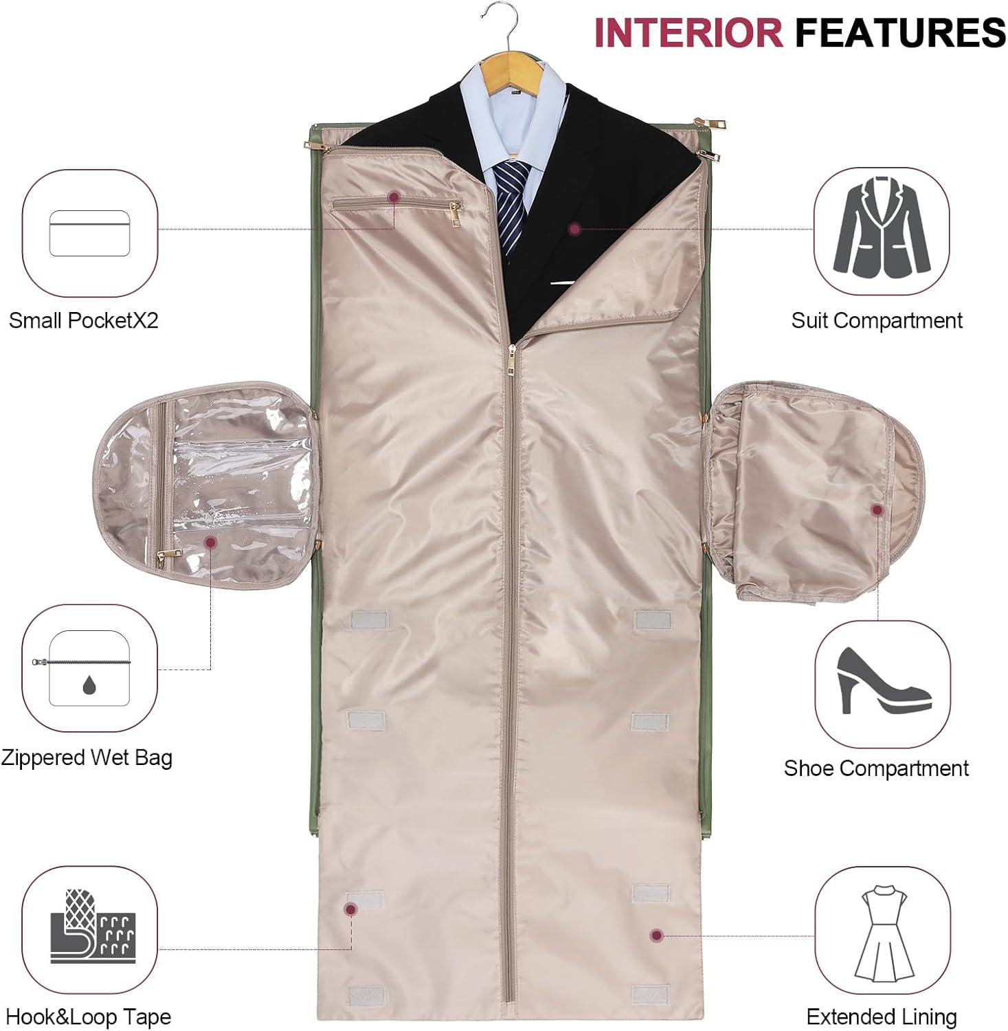 imageModoker Garment Bags for Travel Carry on Suit Bags for Airplanes Duffle Bag for Women2 in 1 Personal Item Travel Weekender Bag with Bag TagKhakiRolling Green