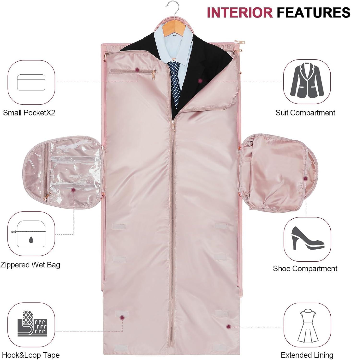 imageModoker Garment Bags for Travel Carry on Suit Bags for Airplanes Duffle Bag for Women2 in 1 Personal Item Travel Weekender Bag with Bag TagKhakiRolling Pink