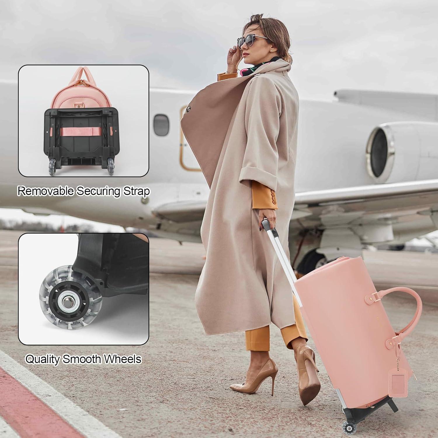 imageModoker Garment Bags for Travel Carry on Suit Bags for Airplanes Duffle Bag for Women2 in 1 Personal Item Travel Weekender Bag with Bag TagKhakiRolling Pink