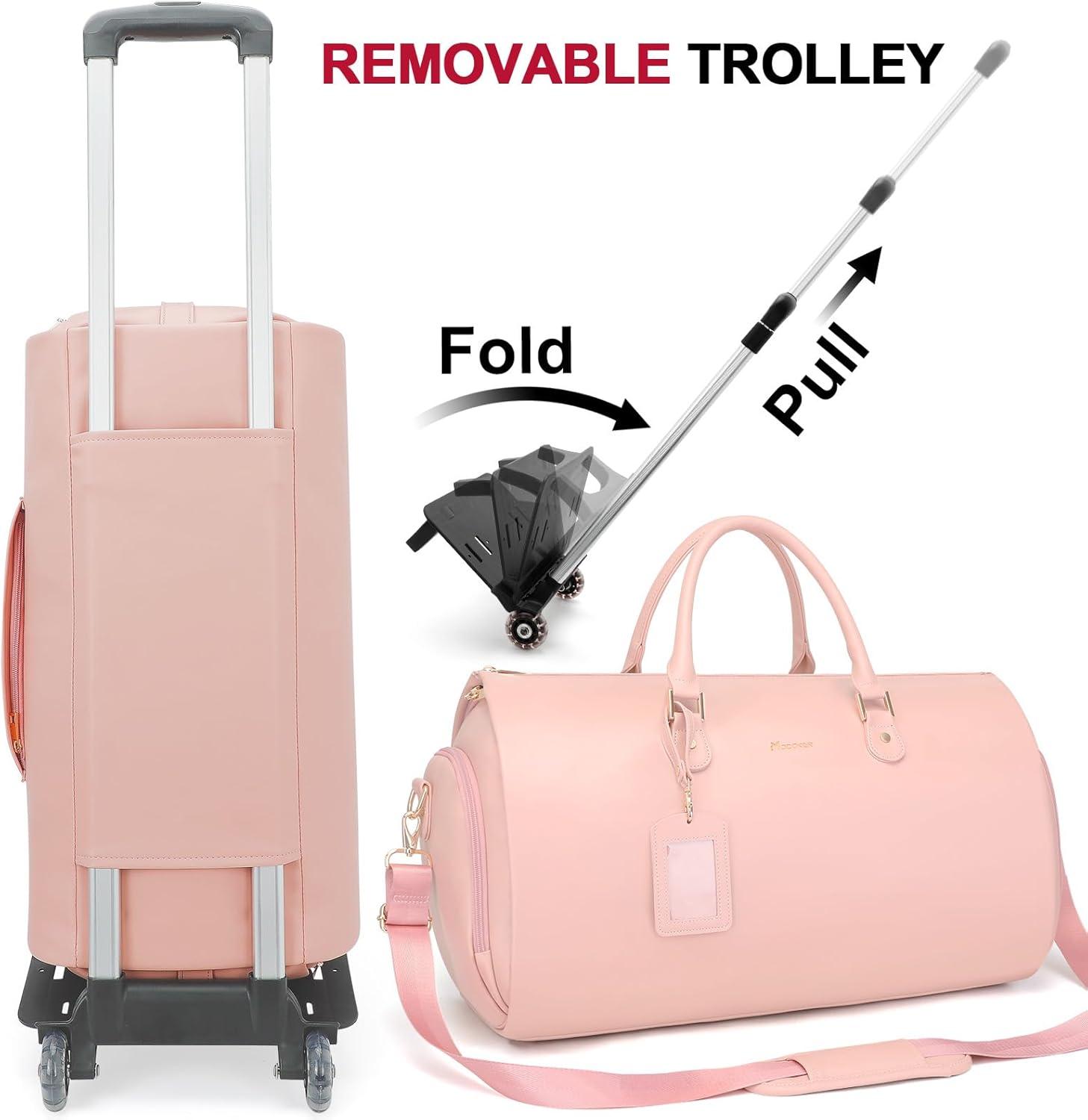 imageModoker Garment Bags for Travel Carry on Suit Bags for Airplanes Duffle Bag for Women2 in 1 Personal Item Travel Weekender Bag with Bag TagKhakiRolling Pink