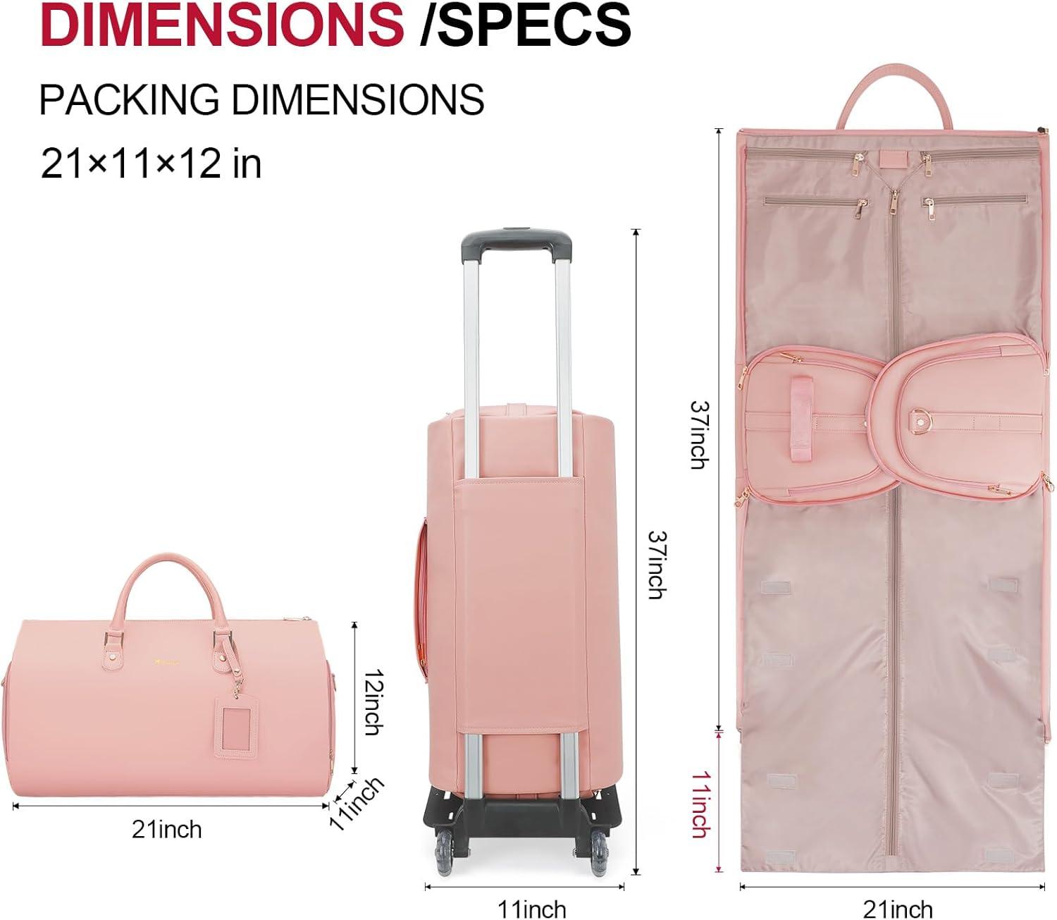 imageModoker Garment Bags for Travel Carry on Suit Bags for Airplanes Duffle Bag for Women2 in 1 Personal Item Travel Weekender Bag with Bag TagKhakiRolling Pink