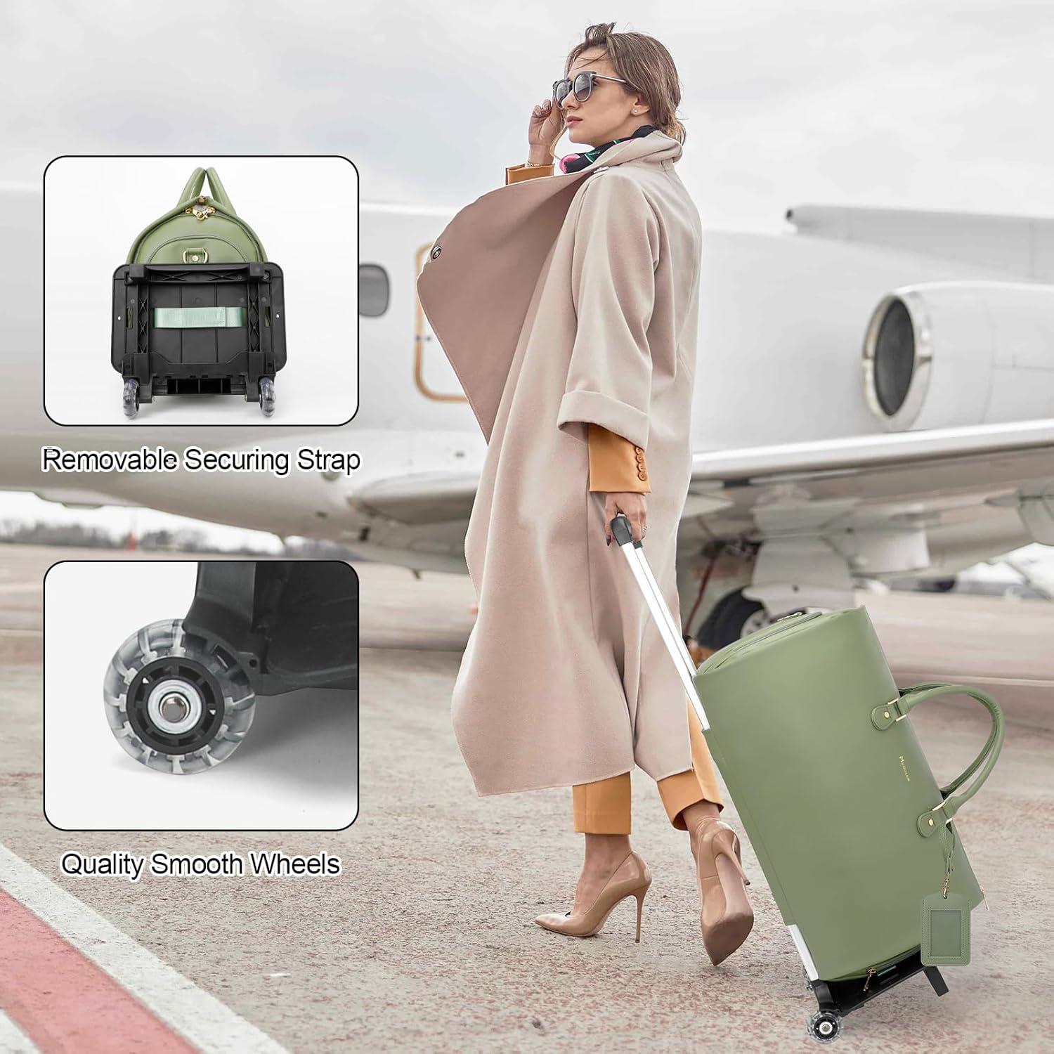 imageModoker Garment Bags for Travel Carry on Suit Bags for Airplanes Duffle Bag for Women2 in 1 Personal Item Travel Weekender Bag with Bag TagKhakiRolling Green