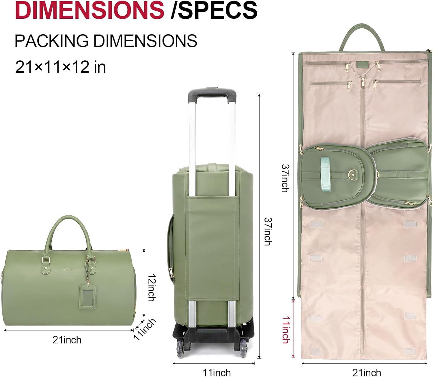 imageModoker Garment Bags for Travel Carry on Suit Bags for Airplanes Duffle Bag for Women2 in 1 Personal Item Travel Weekender Bag with Bag TagKhakiRolling Green