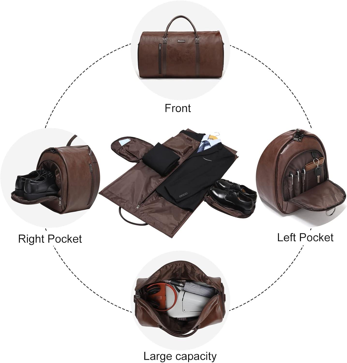imageModoker Garment Bags for Travel Carry on Suit Bags for Airplanes Duffle Bag for Women2 in 1 Personal Item Travel Weekender Bag with Bag TagKhakiWine Brown