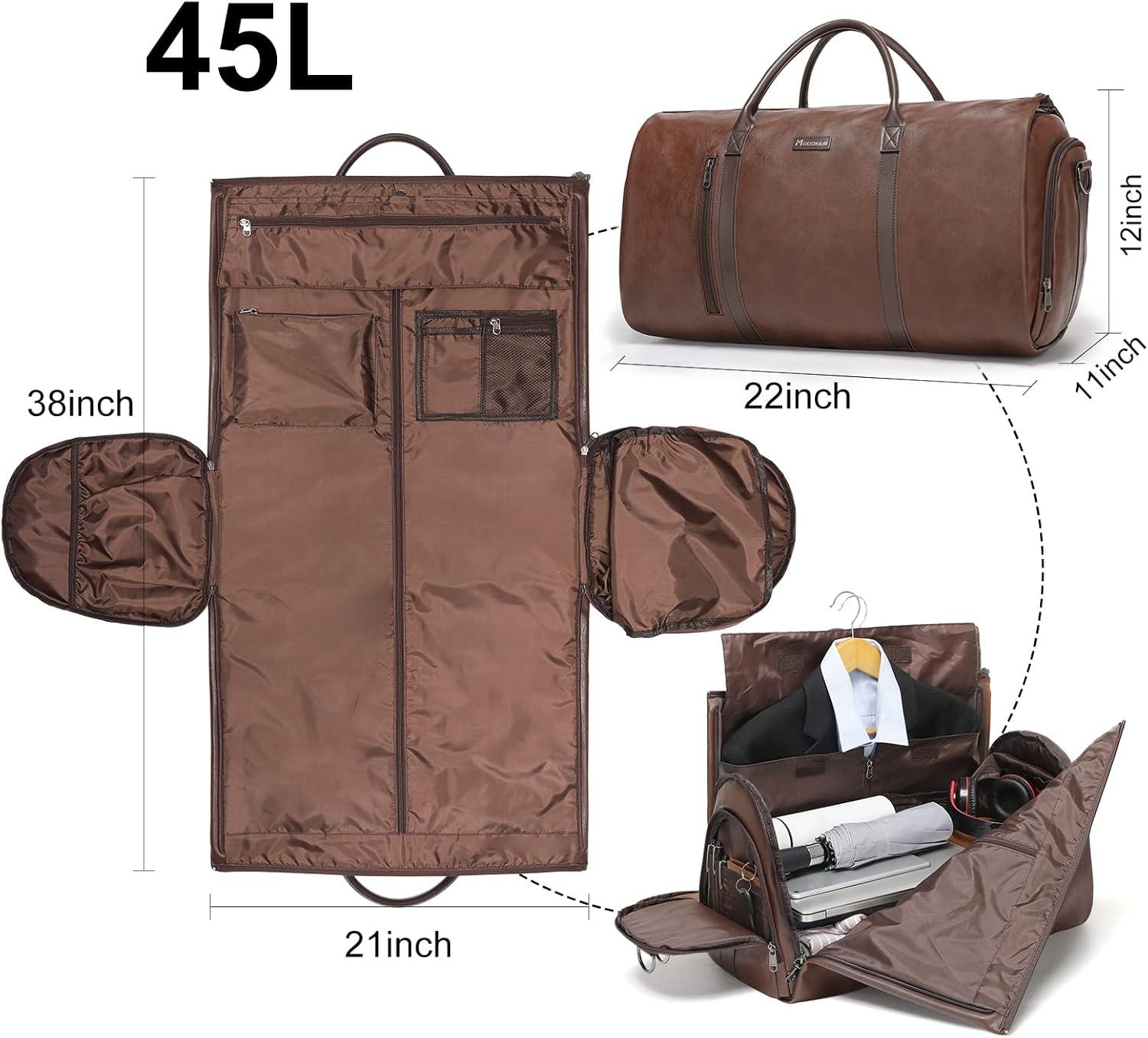 imageModoker Garment Bags for Travel Carry on Suit Bags for Airplanes Duffle Bag for Women2 in 1 Personal Item Travel Weekender Bag with Bag TagKhakiWine Brown