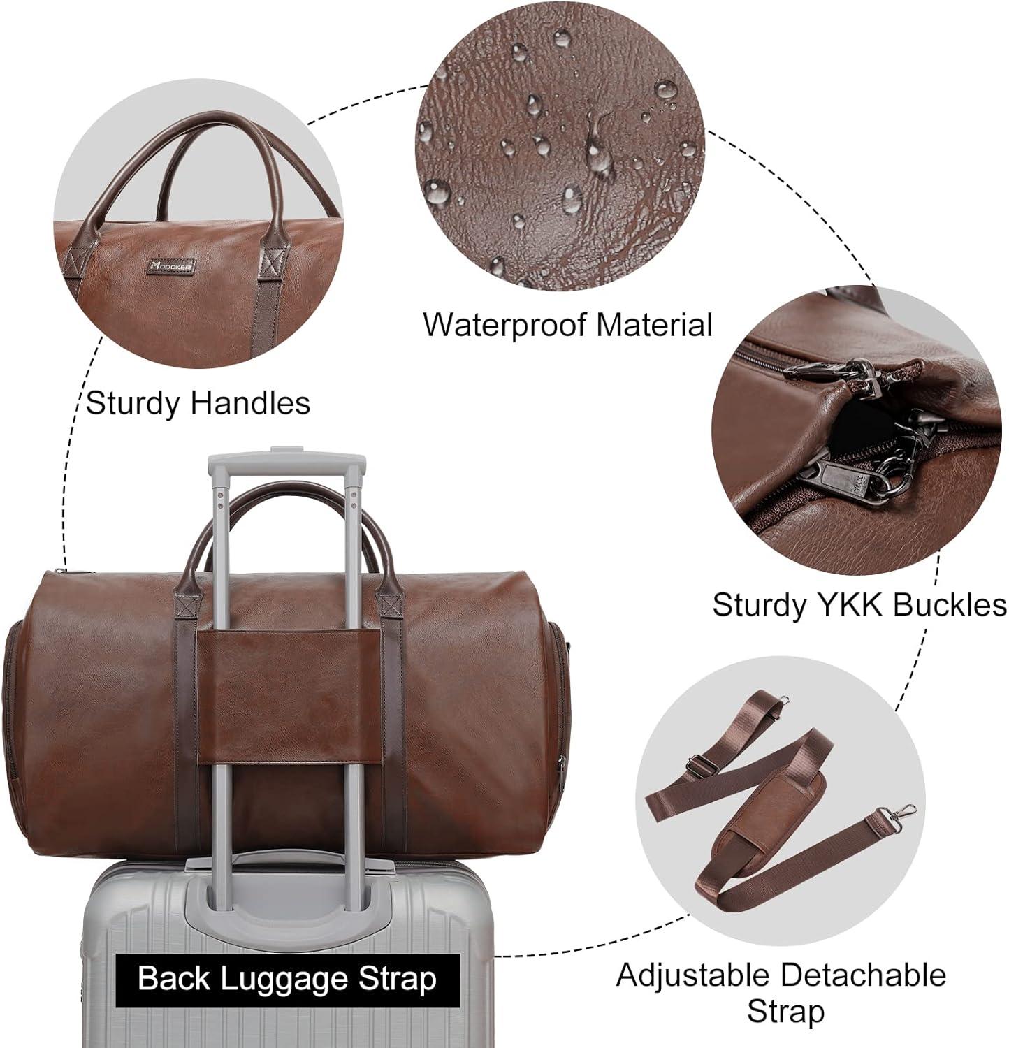 imageModoker Garment Bags for Travel Carry on Suit Bags for Airplanes Duffle Bag for Women2 in 1 Personal Item Travel Weekender Bag with Bag TagKhakiWine Brown