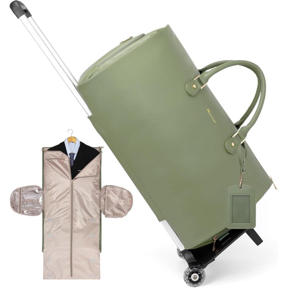 imageModoker Garment Bags for Travel Carry on Suit Bags for Airplanes Duffle Bag for Women2 in 1 Personal Item Travel Weekender Bag with Bag TagKhakiRolling Green
