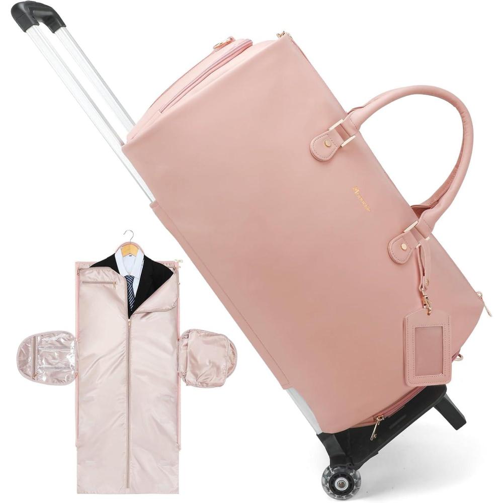 imageModoker Garment Bags for Travel Carry on Suit Bags for Airplanes Duffle Bag for Women2 in 1 Personal Item Travel Weekender Bag with Bag TagKhakiRolling Pink