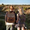 imageModoker Waxed Canvas Backpack Leather Rucksack Knapsack for Men Woman Satchel Backpack Vintage Travel Laptop Backpack 156 Inch Retro Flap Backpacks Canvas Casual Daypack PurplePurple