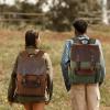 imageModoker Waxed Canvas Backpack Leather Rucksack Knapsack for Men Woman Satchel Backpack Vintage Travel Laptop Backpack 156 Inch Retro Flap Backpacks Canvas Casual Daypack PurpleBrown