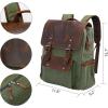 imageModoker Waxed Canvas Backpack Leather Rucksack Knapsack for Men Woman Satchel Backpack Vintage Travel Laptop Backpack 156 Inch Retro Flap Backpacks Canvas Casual Daypack PurpleGreen