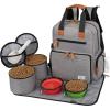 imageModoker Dog Travel Bag Airline Approved Backpack for Pet Accessories Organizer Tote Weekend Bag with 2 Dog Food Storage Containers 2 Collapsible Dog Bowls 1 Pet Mat GreyGrey