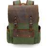 imageModoker Waxed Canvas Backpack Leather Rucksack Knapsack for Men Woman Satchel Backpack Vintage Travel Laptop Backpack 156 Inch Retro Flap Backpacks Canvas Casual Daypack PurpleGreen