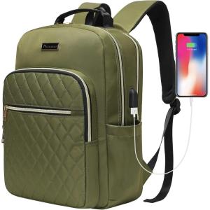 imageModoker 156 Inch Laptop Backpack Quilted Work Backpack for Women Bookbag Teacher Backpack with USB Charging Port Travel Backpack Purse for Women Nurse BlackOlive