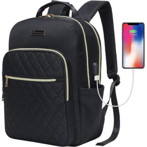 imageModoker 156 Inch Laptop Backpack Quilted Work Backpack for Women Bookbag Teacher Backpack with USB Charging Port Travel Backpack Purse for Women Nurse BlackBlack