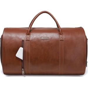 imageModoker Convertible Leather Garment Bag Carry on Garment Bags for Travel Waterproof Garment Duffel Bag Gifts for Men Women Business  2 in 1 Hanging Suitcase Suit Travel Bags in BrownCbrown
