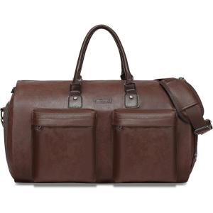 imageModoker Convertible Leather Garment Bag Carry on Garment Bags for Travel Waterproof Garment Duffel Bag Gifts for Men Women Business  2 in 1 Hanging Suitcase Suit Travel Bags in BrownBrown