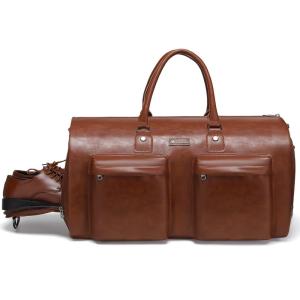 imageModoker Convertible Leather Garment Bag Carry on Garment Bags for Travel Waterproof Garment Duffel Bag Gifts for Men Women Business  2 in 1 Hanging Suitcase Suit Travel Bags in BrownLight Brown
