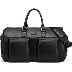 imageModoker Convertible Leather Garment Bag Carry on Garment Bags for Travel Waterproof Garment Duffel Bag Gifts for Men Women Business  2 in 1 Hanging Suitcase Suit Travel Bags in BrownBlack
