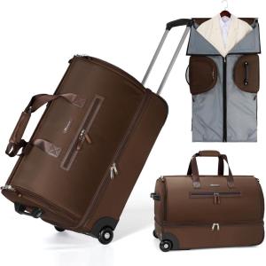 imageModoker Convertible Rolling Garment Bag for Travel Suit Travel Bag with Trolley Garment Duffel Bag with Wheels ampamp Shoes Compartment for Business Trip Weekender  BrownBrown