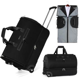 imageModoker Convertible Rolling Garment Bag for Travel Suit Travel Bag with Trolley Garment Duffel Bag with Wheels ampamp Shoes Compartment for Business Trip Weekender  BrownJet Black