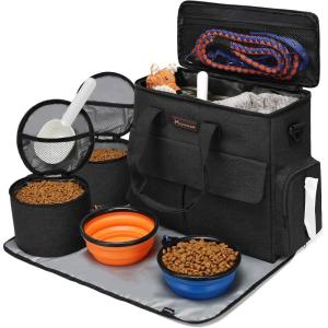 imageModoker Dog Travel Organizer with 2 Collapsible Dog Bowls for Supplies ampamp Accessories Airline Approved Dog Tote Pet Travel Bag with 2 Travel Dog Food ContainerBlack