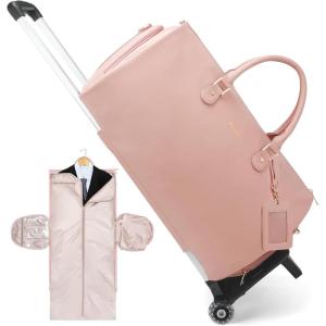 imageModoker Garment Bags for Travel Carry on Suit Bags for Airplanes Duffle Bag for Women2 in 1 Personal Item Travel Weekender Bag with Bag TagKhakiRolling Pink