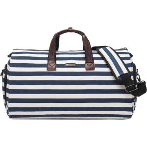 imageModoker Garment Bags for Travel Carry on Suit Bags for Airplanes Duffle Bag for Women2 in 1 Personal Item Travel Weekender Bag with Bag TagKhakiStriped Blue