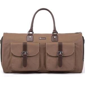 imageModoker Garment Convertible Weekender BagCarry on Canvas Garment Duffle Bag Heavy Duty Overnight Bags for Men WomenBrown