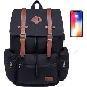 imageModoker Mens Canvas Vintage Backpack for MenWomen Travel Laptop Backpack Fits 17156 Inch Computer ampamp Tablet Large Bookbag Rucksack Backpack with USB Charging Port BlackBlack