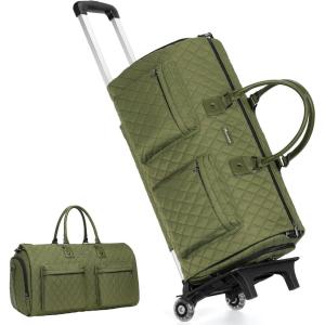 imageModoker Rolling Garment Bag for TravelWomens Convertible Garment Bags with Wheels Luggage Suit Travel Bags3 in 1 Carry On Wheeled Duffel BagPinkGreen