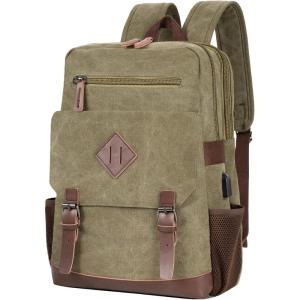 imageModoker Vintage Backpack for Men Women Canvas Bookpack Fits Most 156 Inches Computer and Tablets Rucksack Backpack with USB Charging Port GreyArmy Green