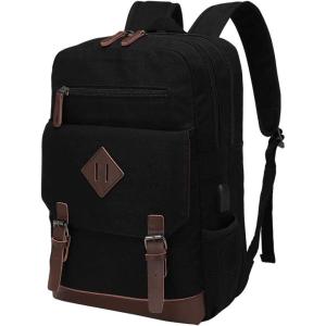 imageModoker Vintage Backpack for Men Women Canvas Bookpack Fits Most 156 Inches Computer and Tablets Rucksack Backpack with USB Charging Port GreyBlack
