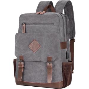 imageModoker Vintage Backpack for Men Women Canvas Bookpack Fits Most 156 Inches Computer and Tablets Rucksack Backpack with USB Charging Port GreyGrey