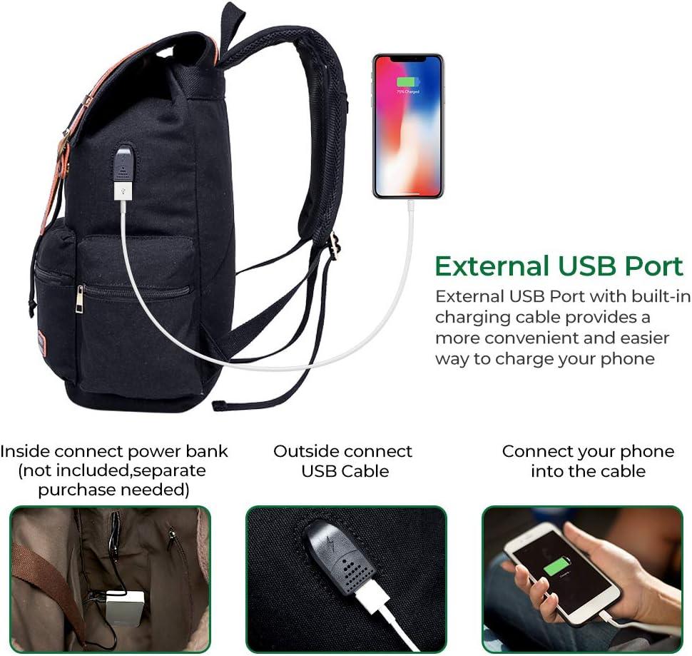 imageModoker Vintage Rucksack Backpack for Men Women 17 Inch Laptop Backpack  Travel or Work Bookbag Fits Computer ampamp Tablet Canvas Fashion Daypack with USB Charging Port in GreyBlack