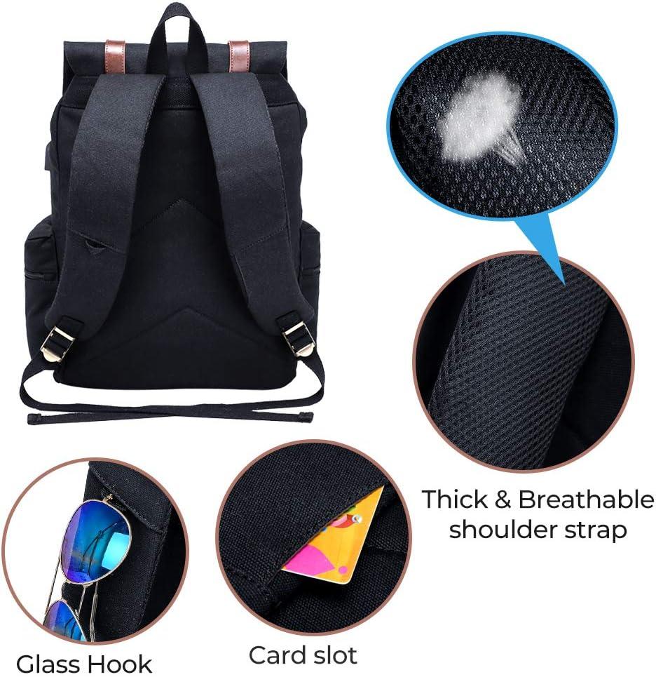 imageModoker Vintage Rucksack Backpack for Men Women 17 Inch Laptop Backpack  Travel or Work Bookbag Fits Computer ampamp Tablet Canvas Fashion Daypack with USB Charging Port in GreyBlack